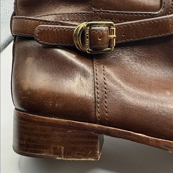 Tory Burch Marlene Riding Boots Brown Leather 9M Gold Buckle Equestrian Tall - Picture 7 of 16